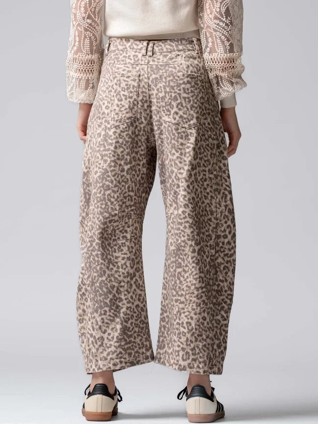 Leopard Print Barrel Denim