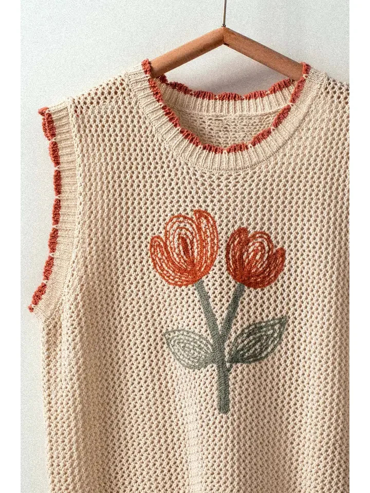 Tulip Embroidery Crochet Vest