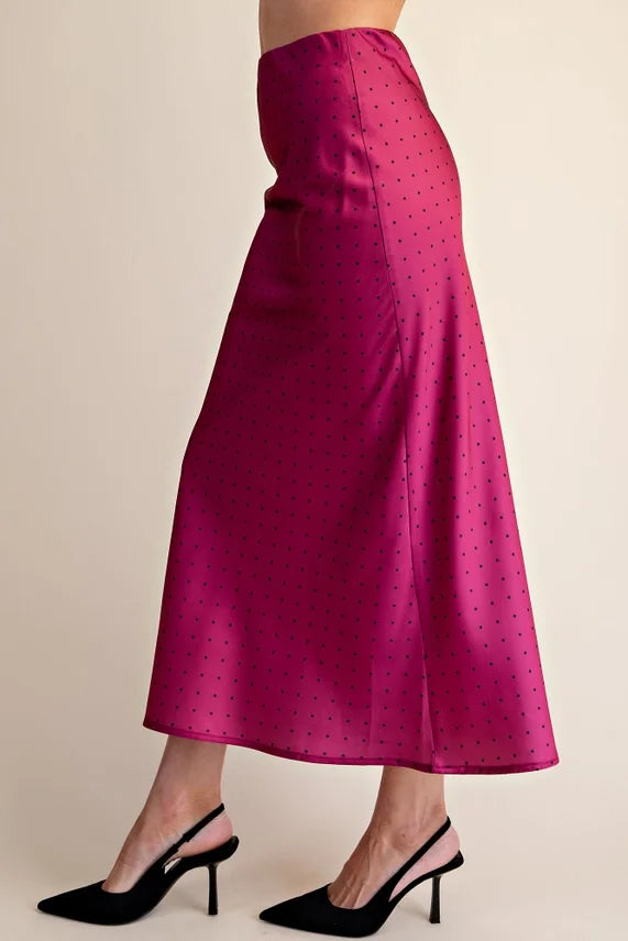 Polka Dot Satin Midi Skirt