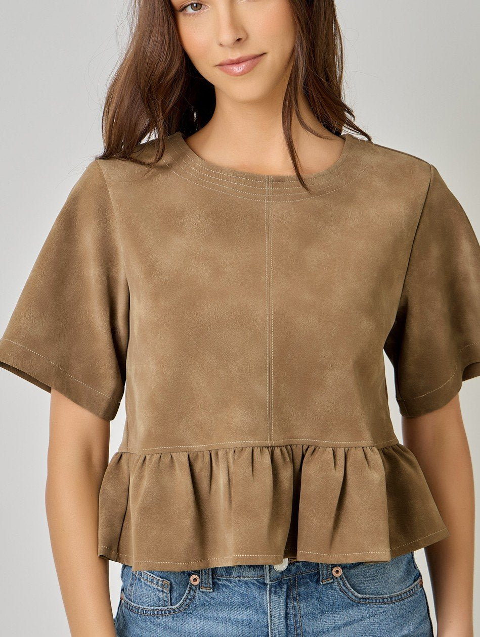 Vintage Faux Sueded Leather Peplum Top
