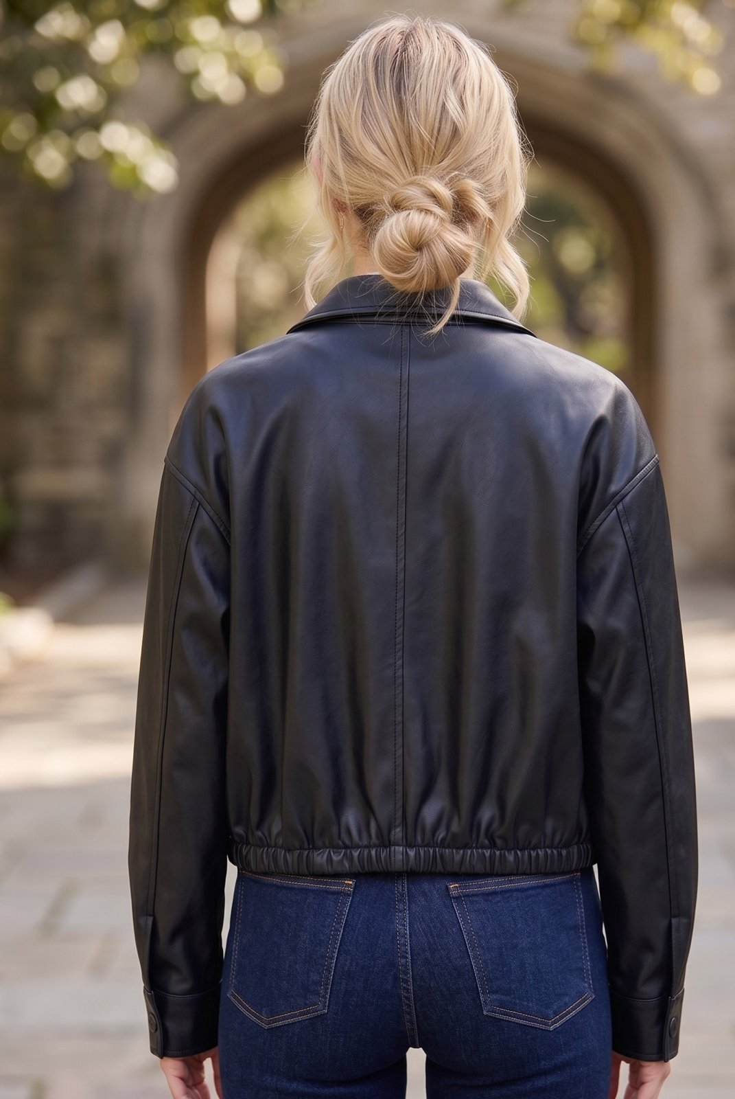 Cropped Faux Leather Bomber Jacket