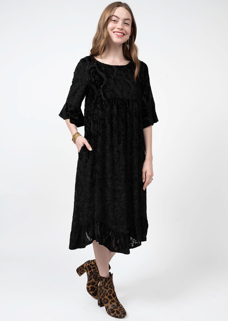 Burn Out Velvet Knit Dress from Uncle Frank - High Call Outfitters