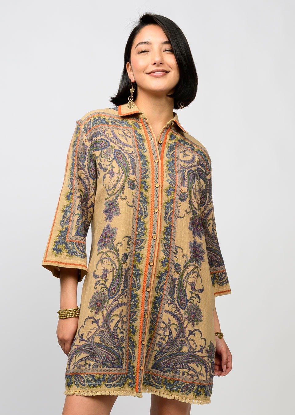 Paisley Boarder Shirt Dress from Uncle Frank - High Call Outfitters