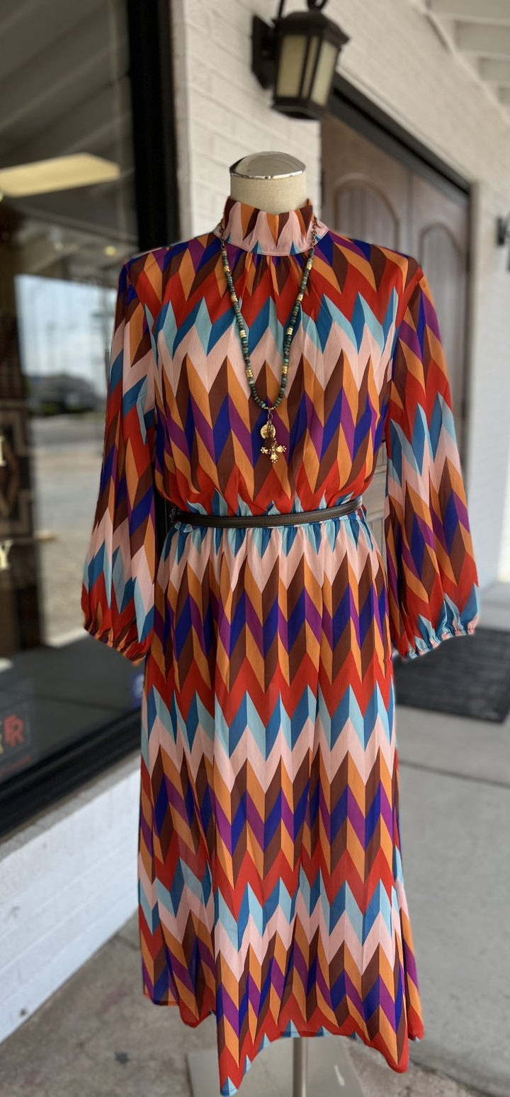 Vintage Print Midi Dress