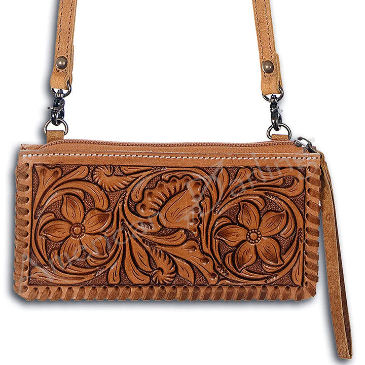 Crossbody Wallet Floral Tooled and Whip Stitch from American Darling
