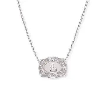 SpurWest Mini Belt Buckle Necklace (Initial) - Silver
