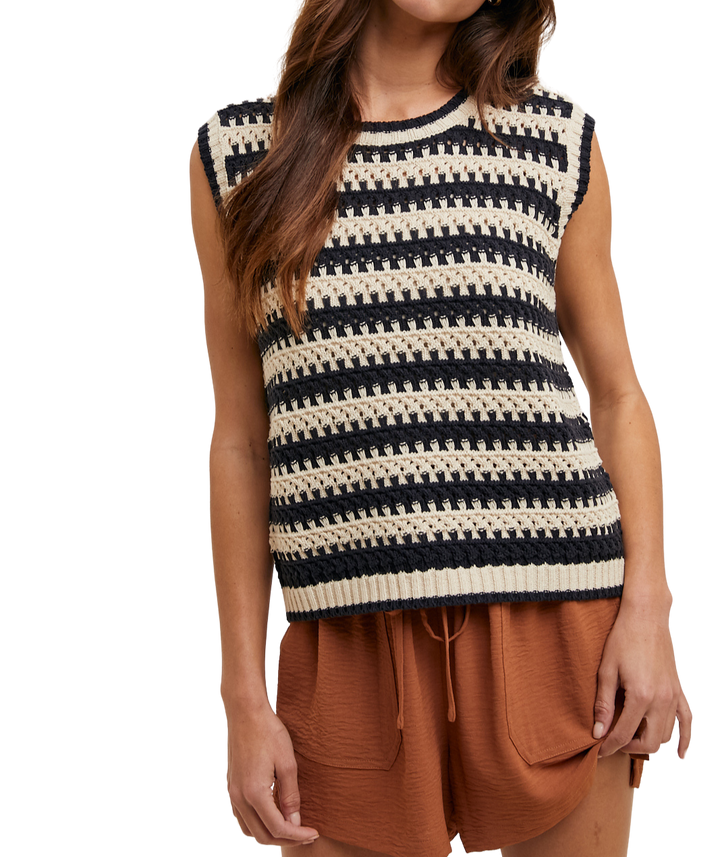 Striped Crochet Sleeveless Sweater