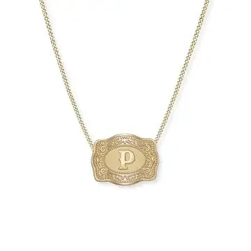 SpurWest Mini Belt Buckle Necklace (Initial) - Gold - High Call Outfitters