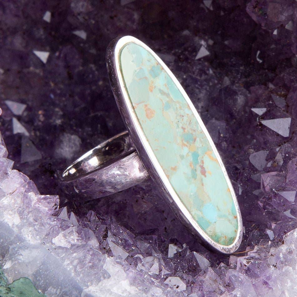 Pueblo Blue Turquoise and Sterling Silver Oval Ring from Barse