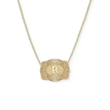 SpurWest Mini Belt Buckle Necklace (Initial) - Gold - High Call Outfitters