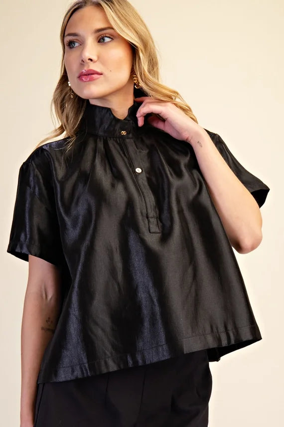 Stand Collar Button Placket Top