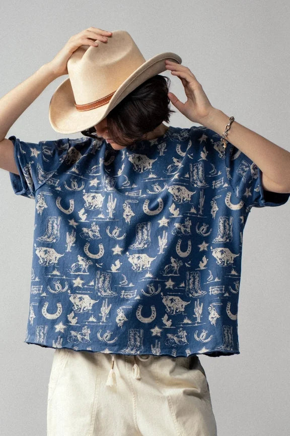 All Over Print Western Boxy Tee