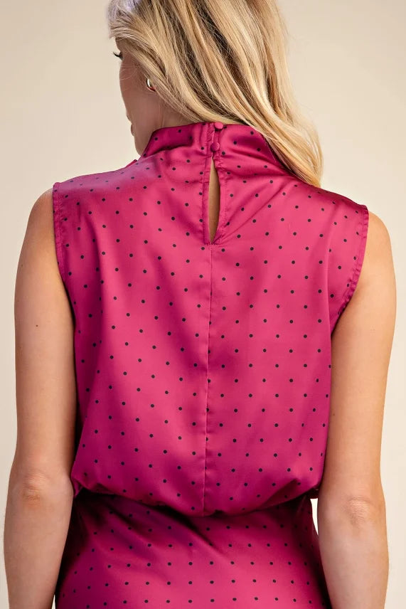 Polka Dot Satin Sleeveless Bubble Top