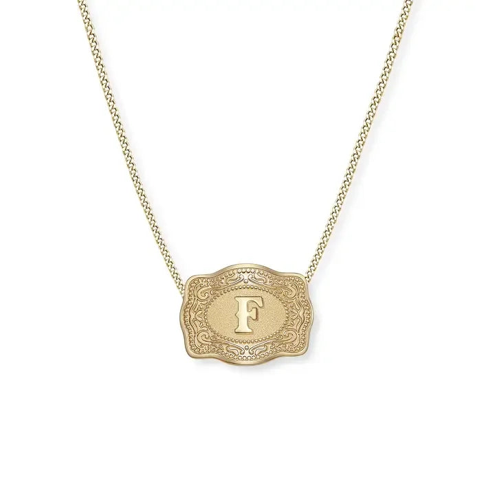 SpurWest Mini Belt Buckle Necklace (Initial) - Gold - High Call Outfitters