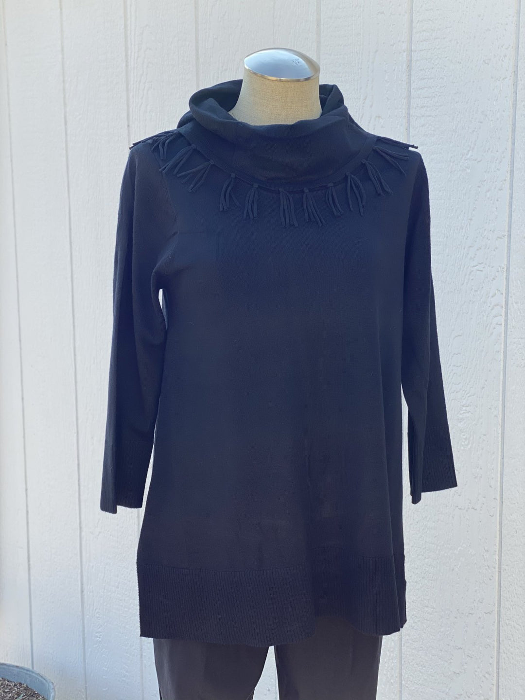 3/4 Sleeve Fringe Cowl Neck Lightweight Sweater from Multiples - High Call Outfitters