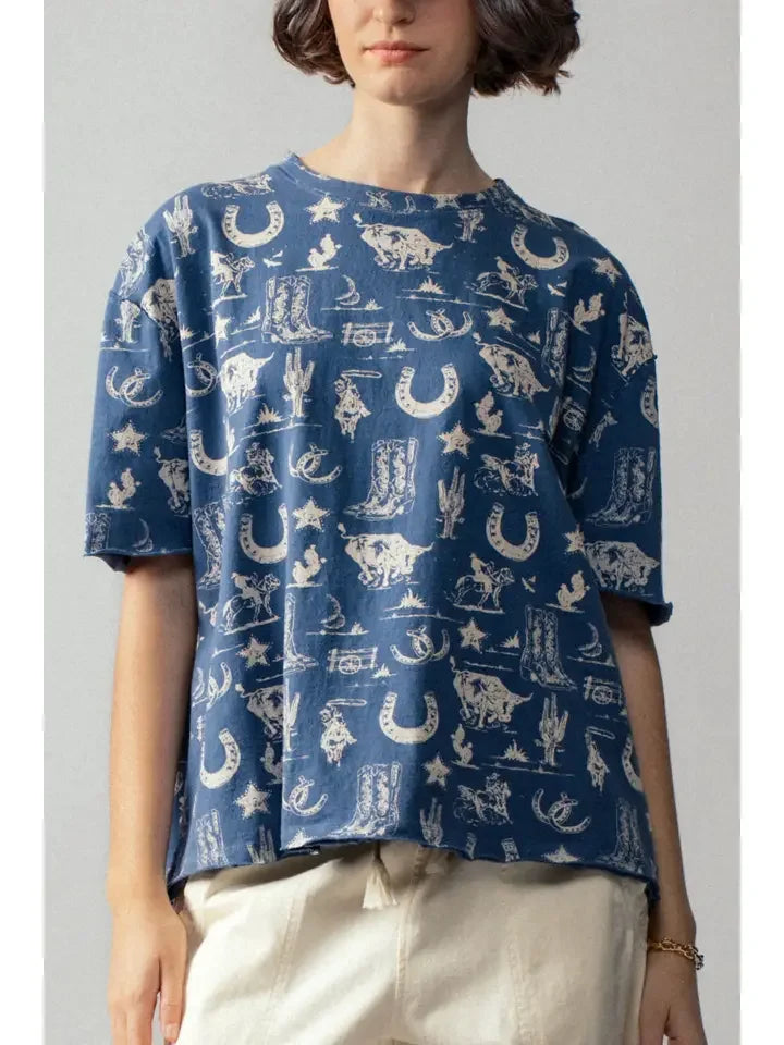 All Over Print Western Boxy Tee