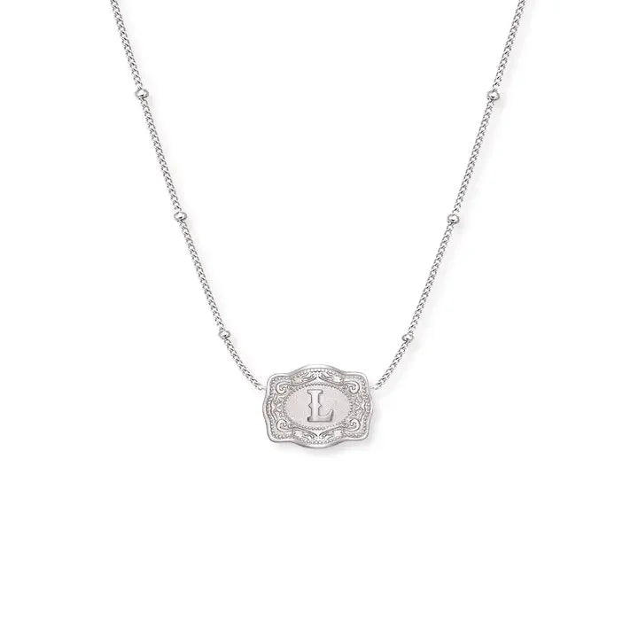 SpurWest Ultra Mini Belt Buckle Necklace (Initial) - Silver - High Call Outfitters