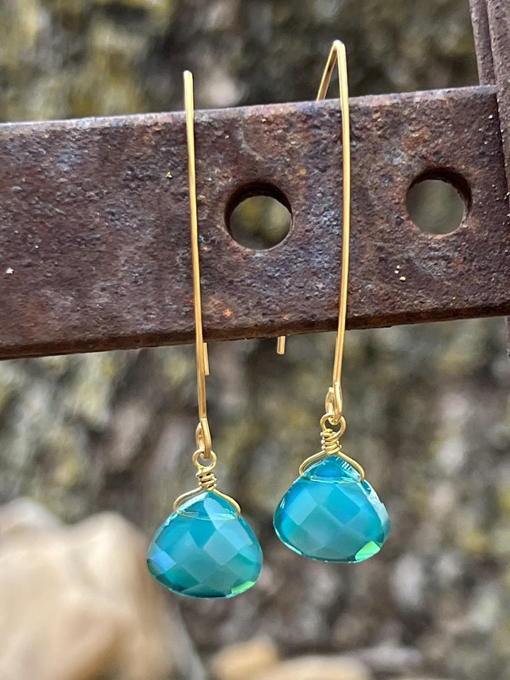 Faceted crystal briolette on elongated V - hook Earring from Julio - High Call Outfitters