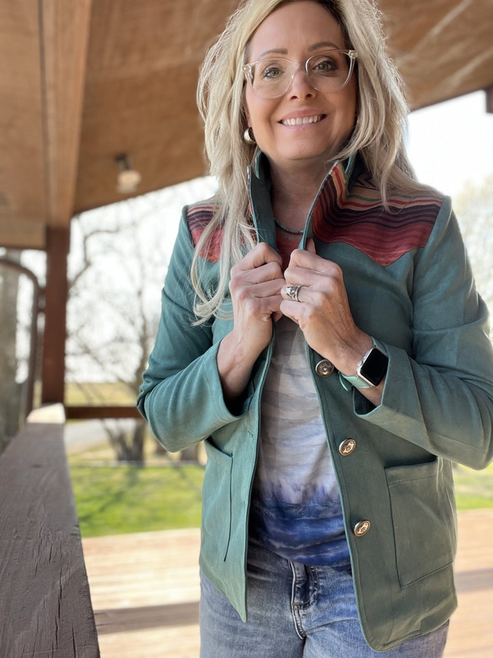 Sueded Blazer with Serape Yoke - High Call Outfitters
