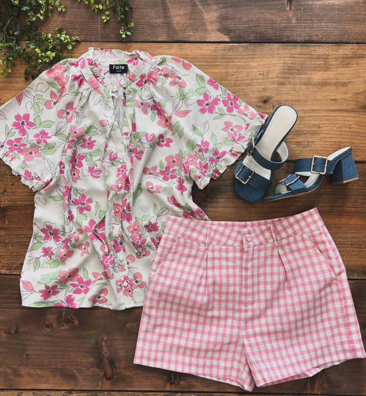 Floral Ruffle Sleeve Top