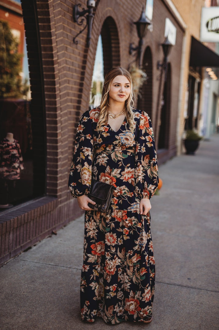 she and sky midi dress She & Sky Ruffle Sleeve Plaid Smocked Midi Dress Navy / S