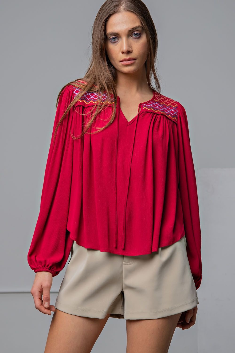 Embroidered Yoke Top