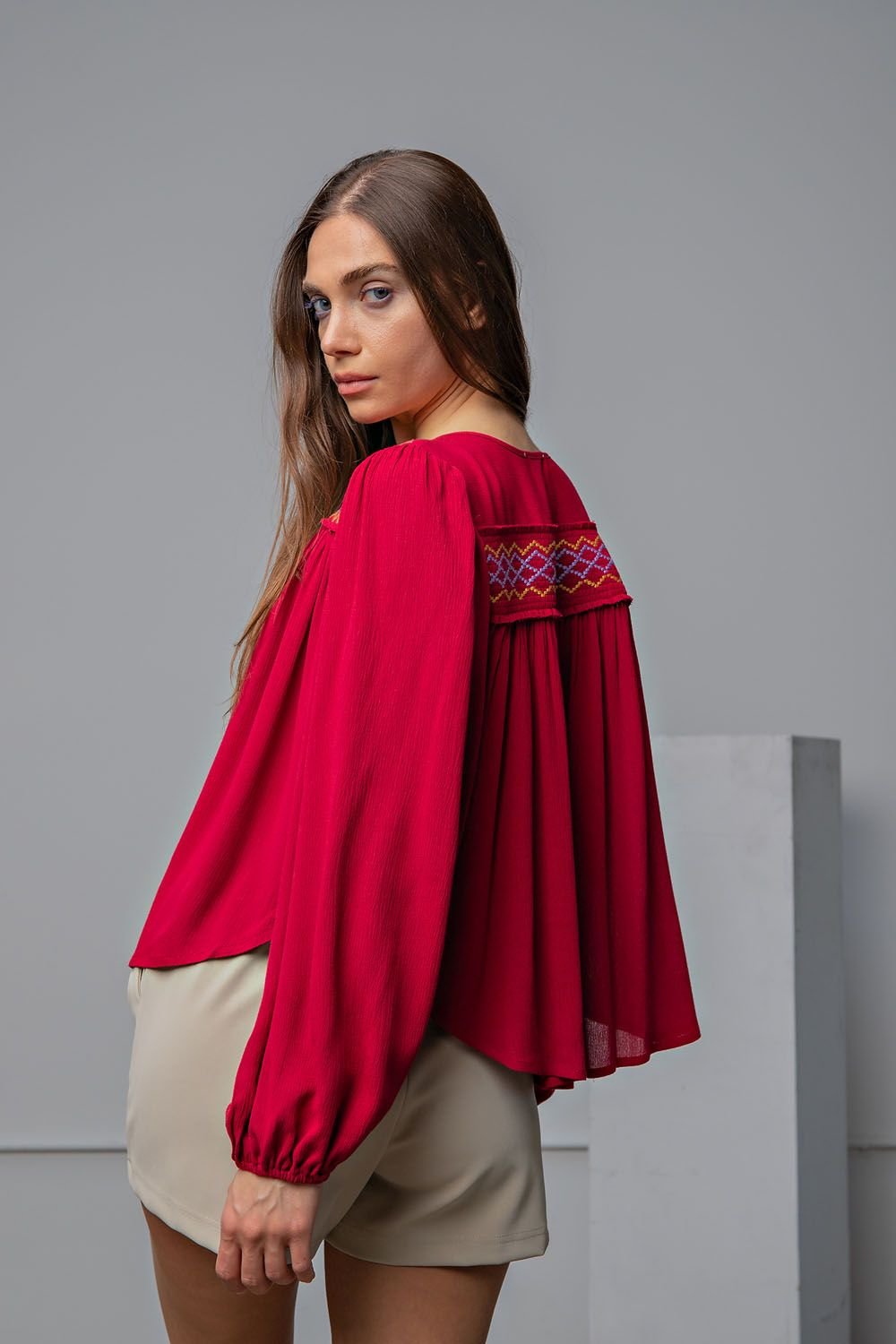 Embroidered Yoke Top
