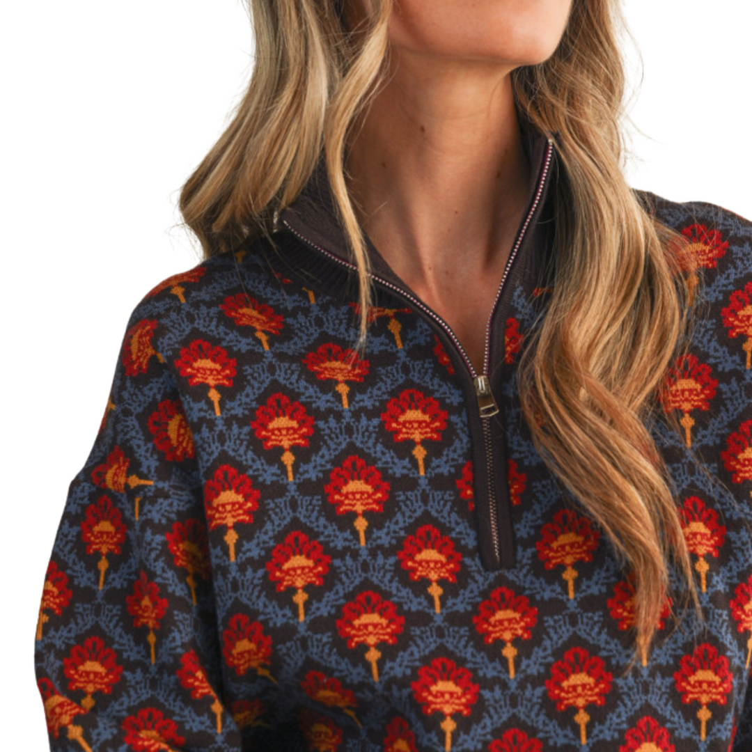 1/4 Zip Printed Sweater