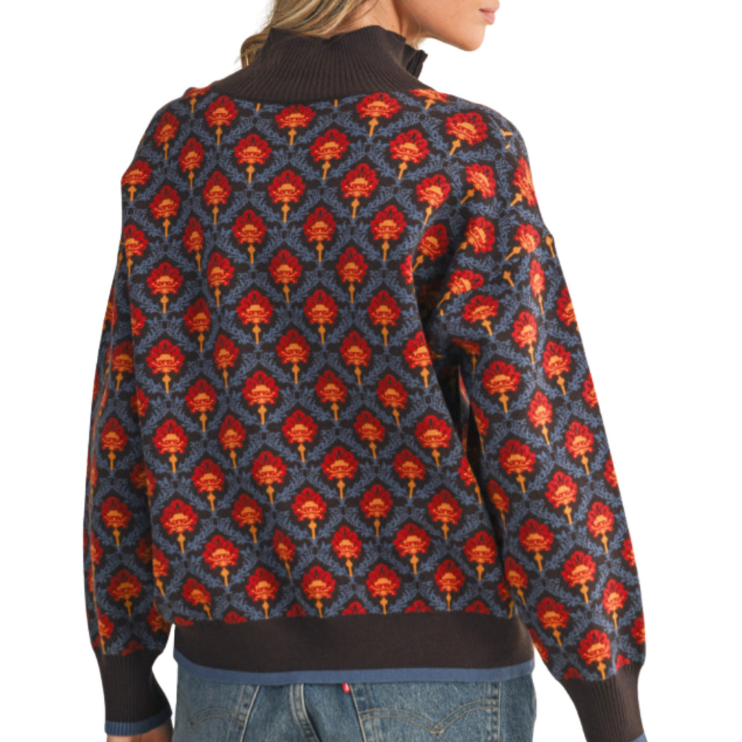 1/4 Zip Printed Sweater
