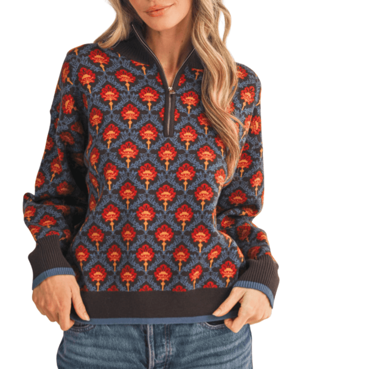 1/4 Zip Printed Sweater - High Call Outfitters