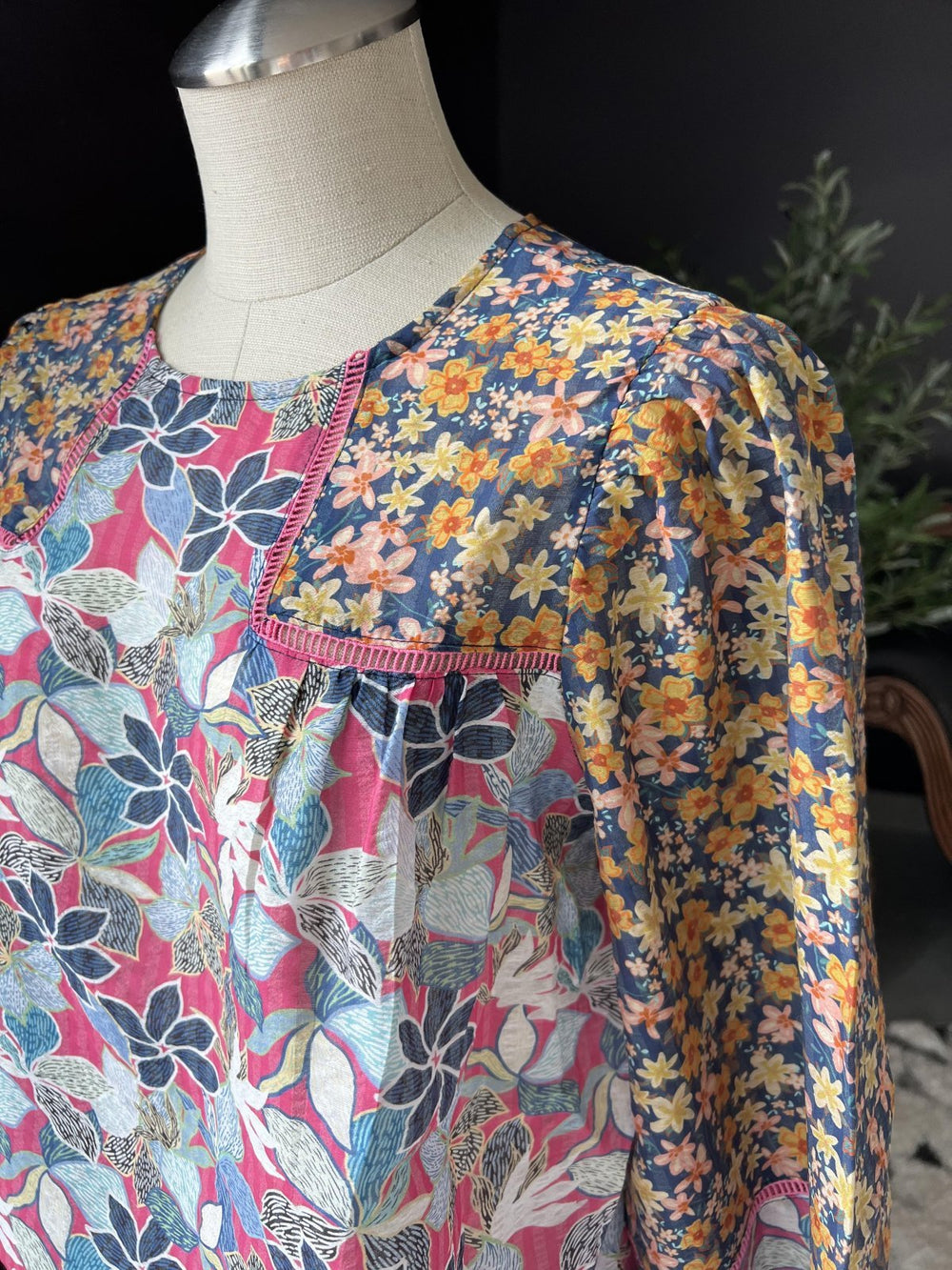 Mixed Print Peasant Top - High Call Outfitters