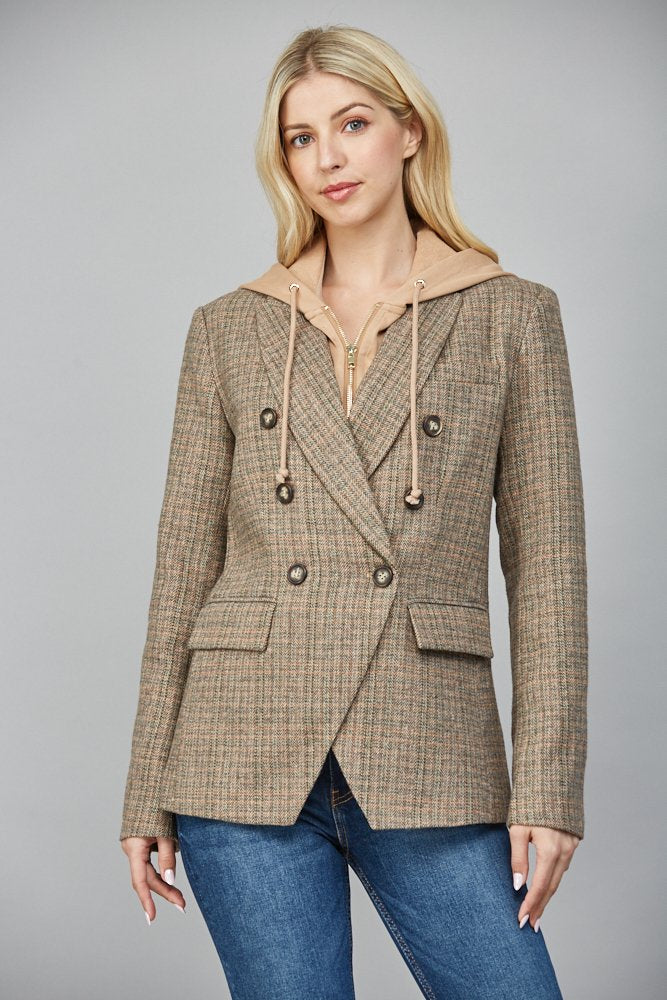 Hooded Double Breasted Blazer