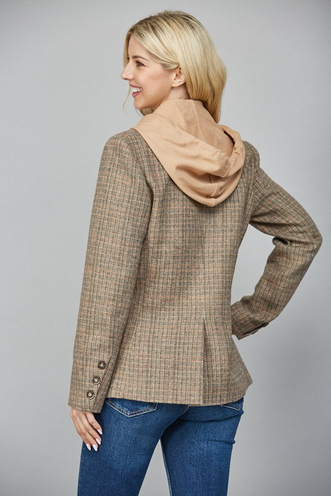 Hooded Double Breasted Blazer