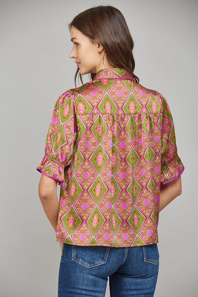 Collared All Over Print Top