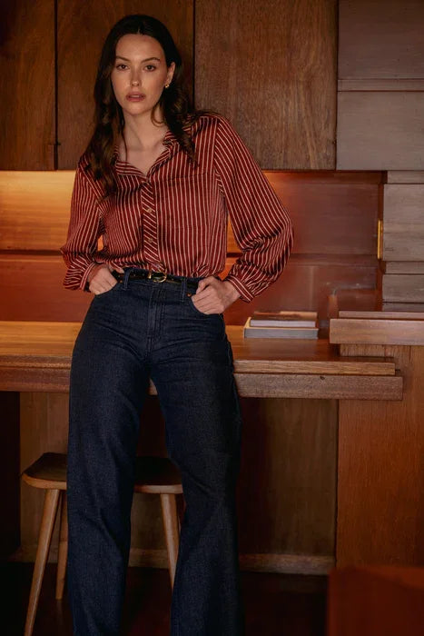 Stripe Button Front Top