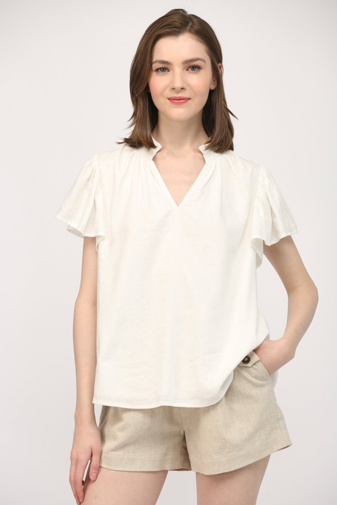 Ruffle Neck Flutter Sleeve Top