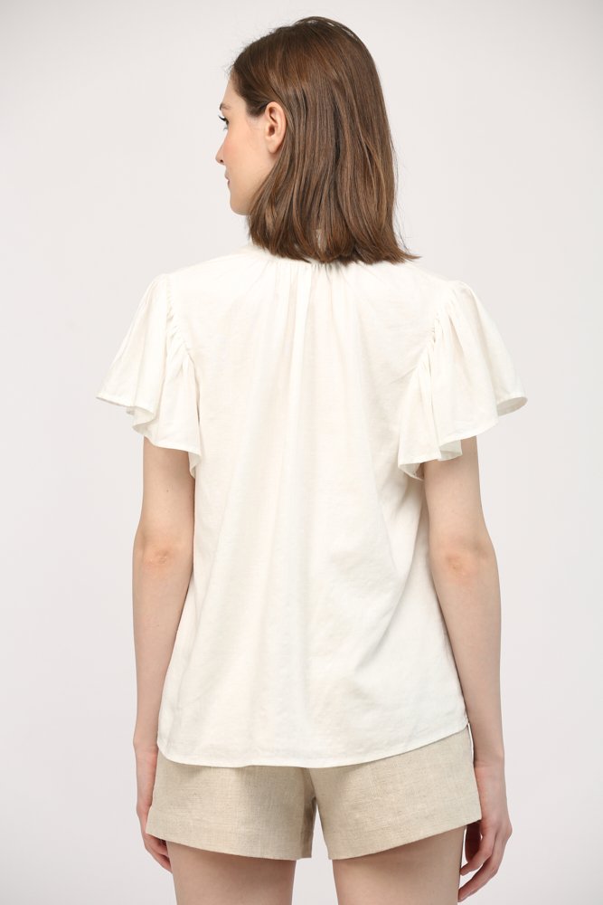 Ruffle Neck Flutter Sleeve Top