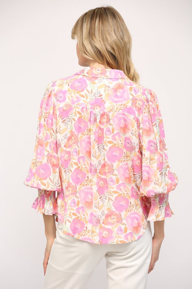 Floral Print Smocked Yoke Top - High Call Outfitters