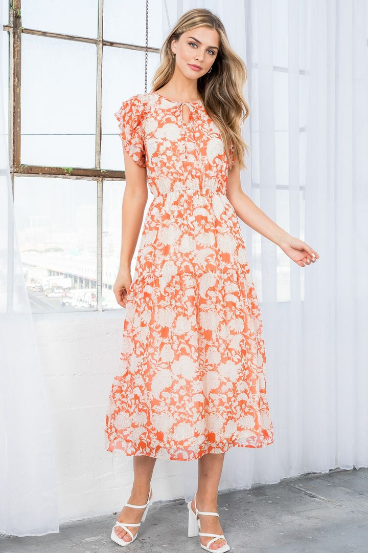 Flutter Sleeve Print Midi Dress from THML
