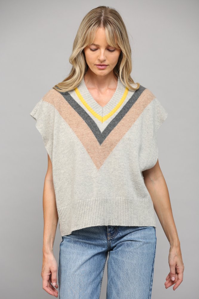 Stripe Varsity V Neck Sweater Vest