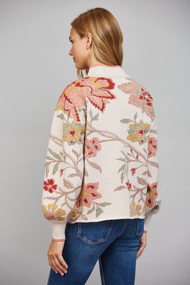Floral Print Mock Neck Sweater - High Call Outfitters