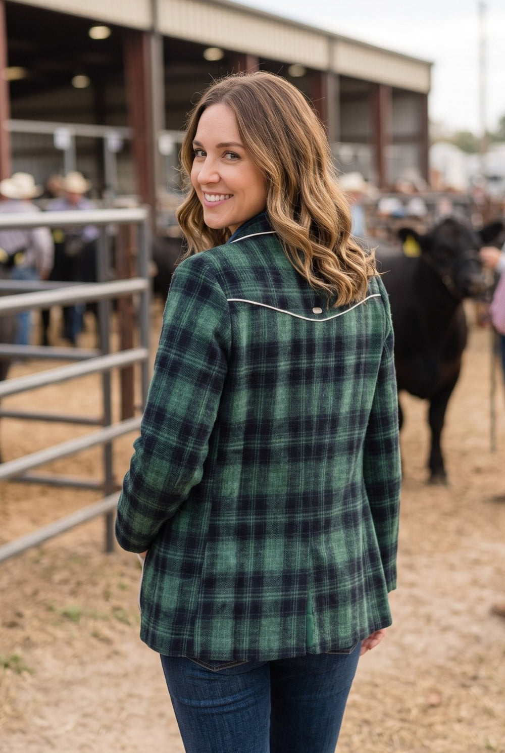 Plaid Yoke Trimmed Blazer - High Call Outfitters