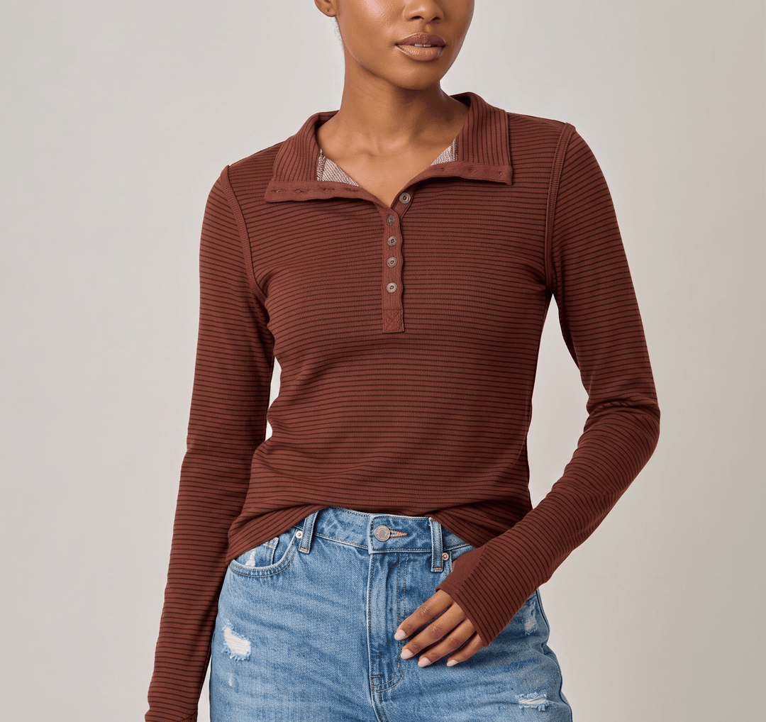 Pinstripe High Neck Henley - High Call Outfitters