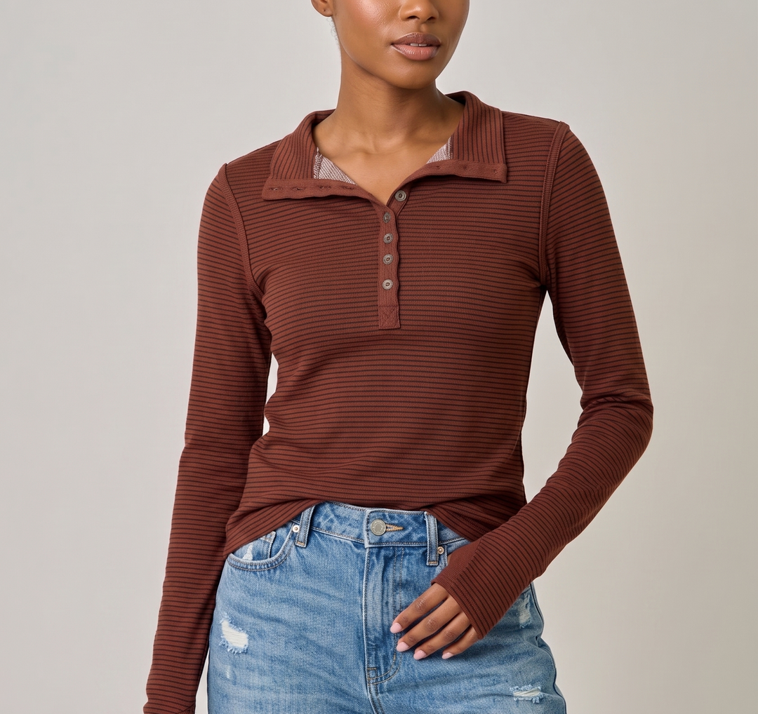 Pinstripe High Neck Henley