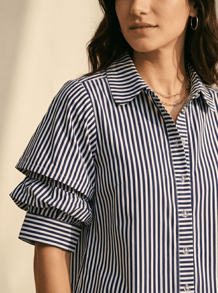 Ruched Sleeve Stripe Top - High Call Outfitters