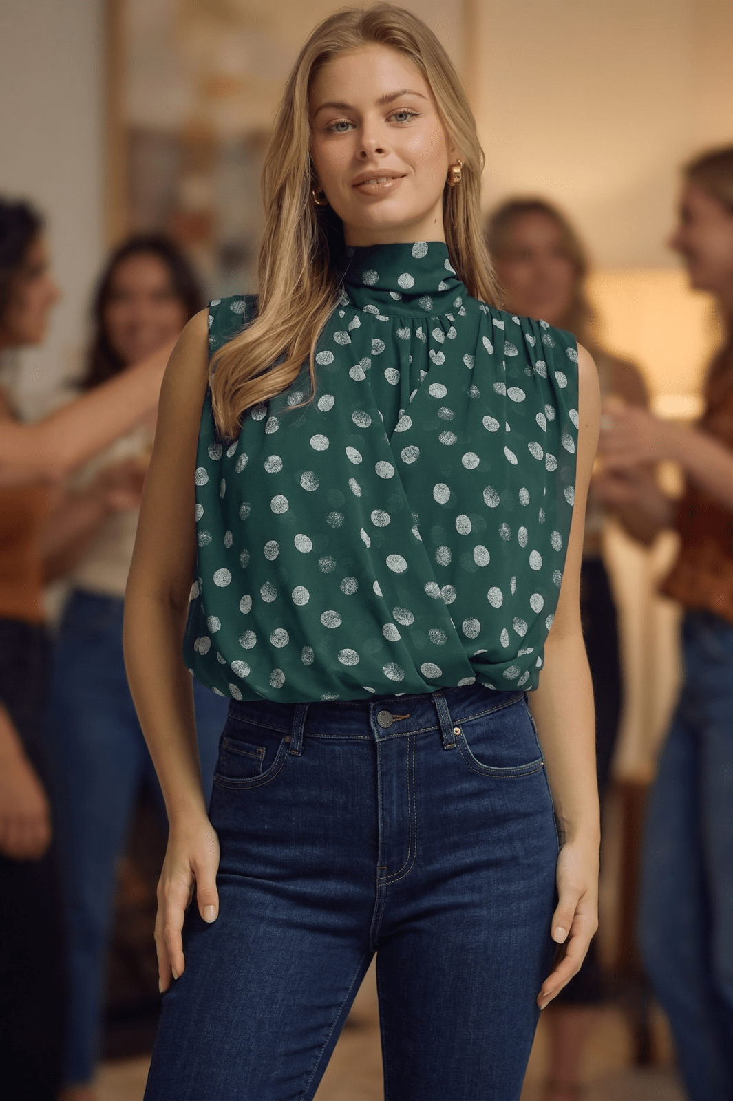Sleeveless Polka Dot Crossover Top - High Call Outfitters
