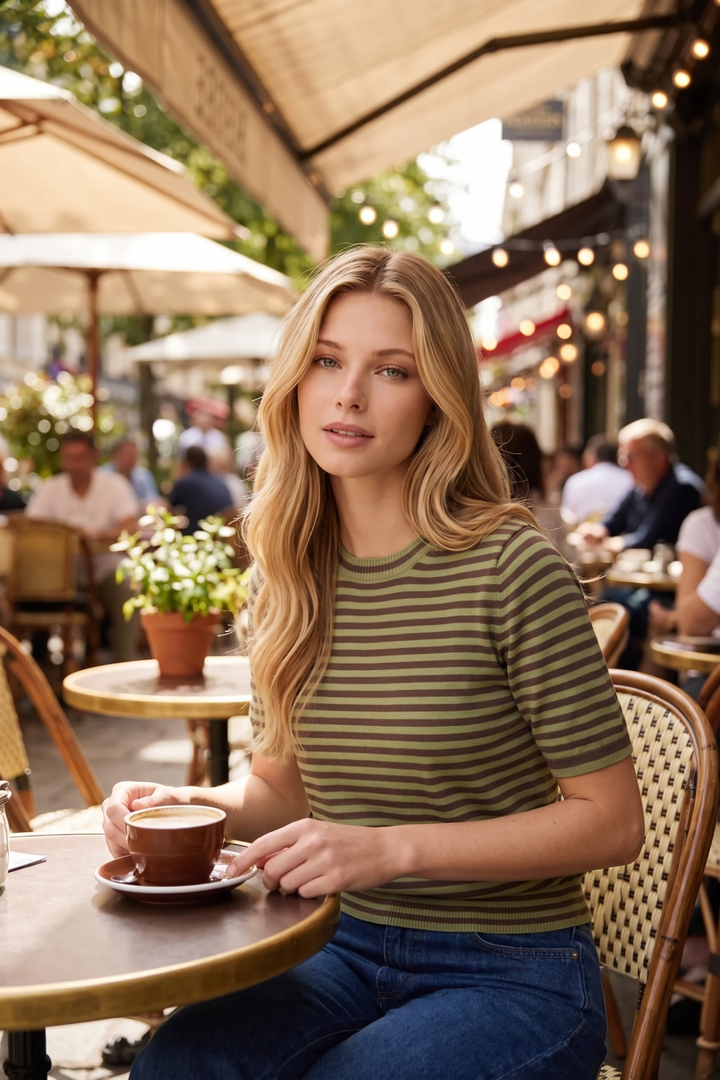 Short Sleeve Stripe Knit Sweater