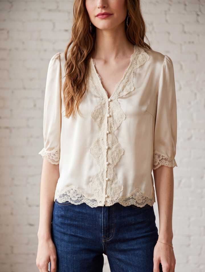 Satin with Lace Trim Top