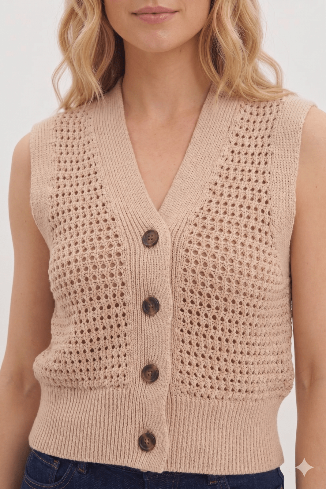 Open Weave Button Front Sweater - High Call Outfitters