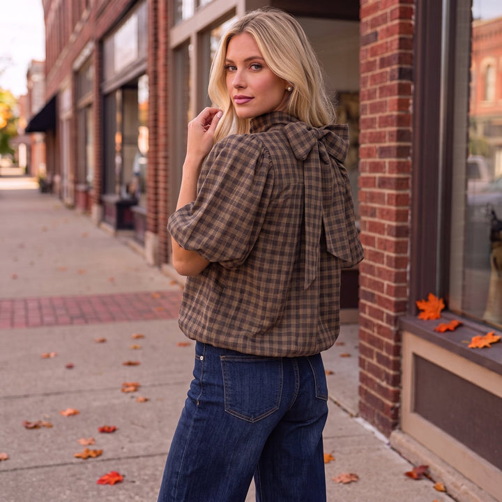 Gingham Tie Back Bubble Top - High Call Outfitters